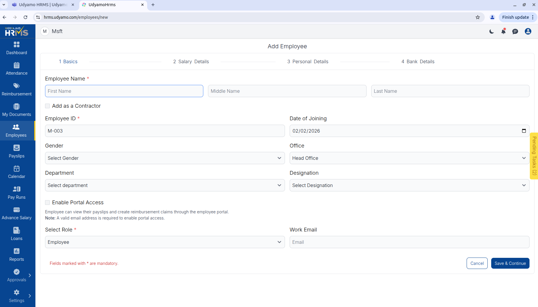 Add Employee Interface