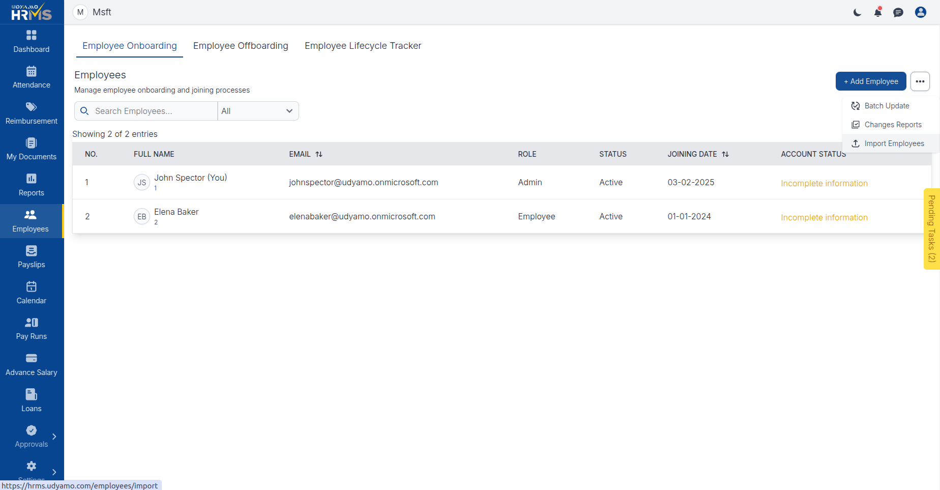 Bulk Import Interface