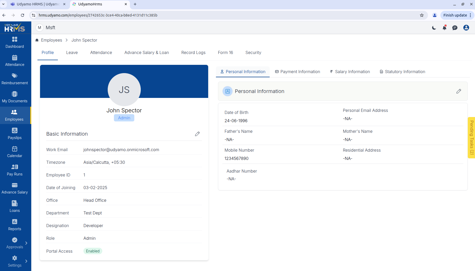 Employee Profile View